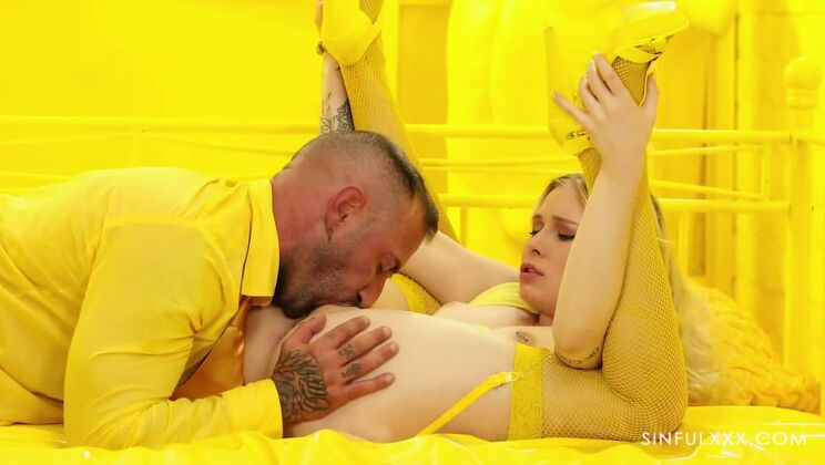 [SinfulXXX] - Blonde with Ink Gets Deepthroat Action in Yellow - Sarah Vandella