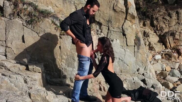 [OnlyBlowjob] - Brunette Verona Sky Blows Cock in Lingerie – Beach Sex - Verona Sky