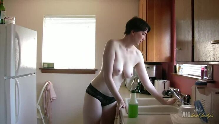 [AuntJudys] - Inara Byrne's Nude Kitchen Cleaning Session