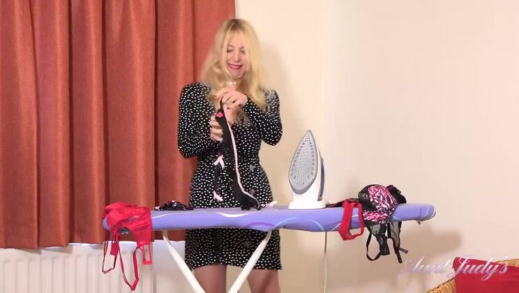 [AuntJudys] - Big Boobs Blonde Lucinda in Lingerie and Heels