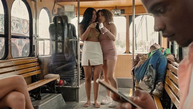 [RKPrime] - Facial Cumshot on a Public Bus Threesome - Kira Perez - Damion Dayski - Ameena Greene