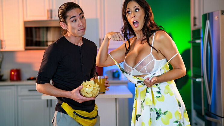 [MyFriend'sHotMom] - Reagan Foxx, a shaved brunette MILF, enjoys a blowjob and fuck