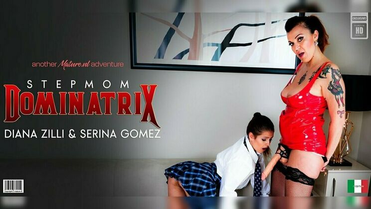 [Mature.nl] - Dominatrix in skirt fucks teen stepdaughter - strapon, ass licking & nipples play - Serina Gomez - Diana Zilli (EU)