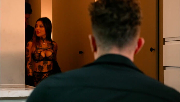 Wife in sexy lingerie, two eager lovers, one willing voyeur