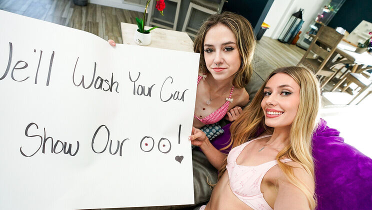 Stepsis And Her Tatted Friend - Wet Bikini Carwash Turns Into Facial